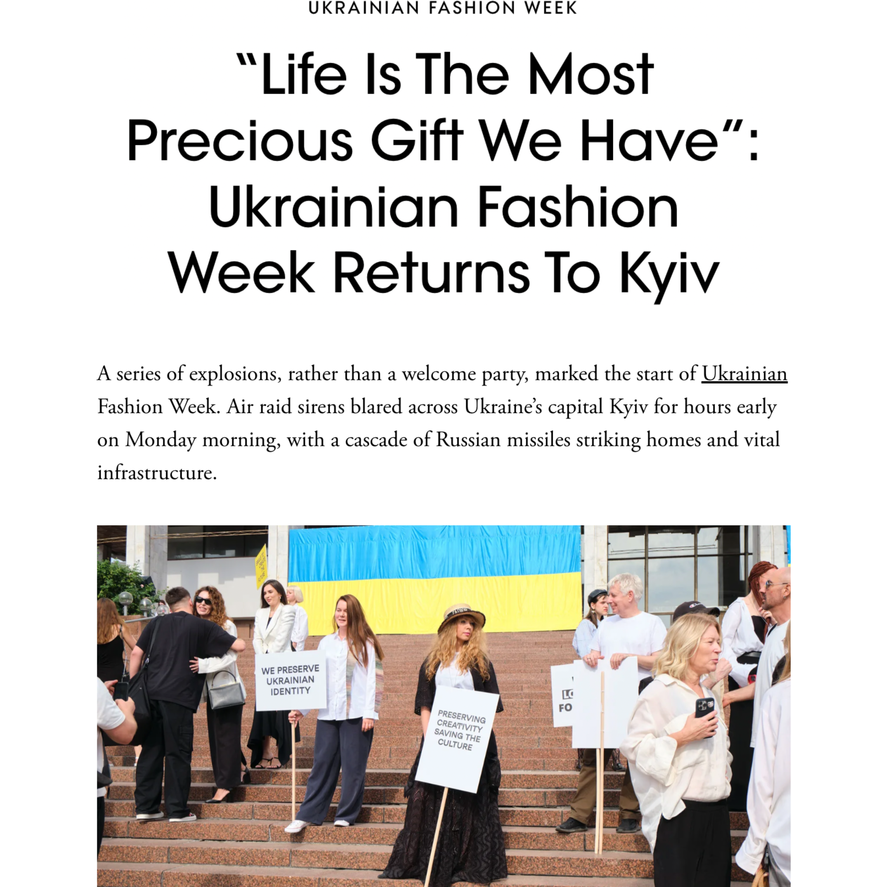 Life Is The Most Precious Gift We Have»: Ukrainian Fashion Week повертається до Києва (Vogue)