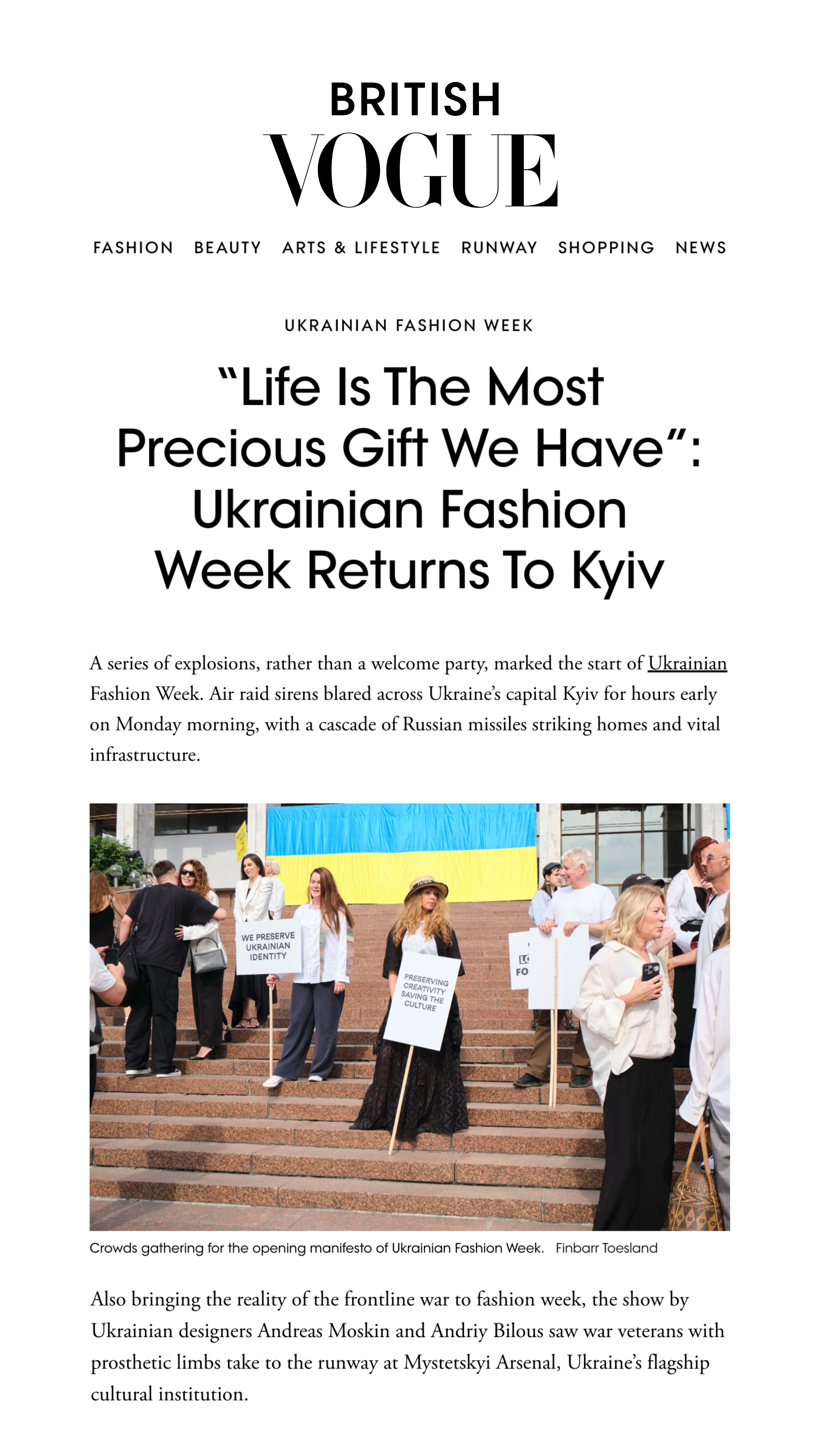Life Is The Most Precious Gift We Have»: Ukrainian Fashion Week повертається до Києва (Vogue)