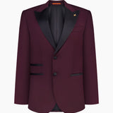 Single-breasted burgundy tuxedo with satin lapels