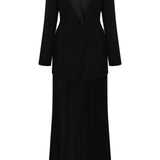 Women's Black Wool Blazer with a Deep V-Neck