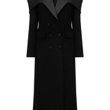 Women's Black Double-Breasted Coat with Sculptural Lapel