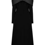 Women's Black Double-Breasted Coat with Sculptural Lapel