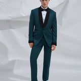 Green Single-Breasted Tuxedo with Shawl Lapels