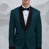 Green Single-Breasted Tuxedo with Shawl Lapels