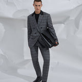 Двобортний сірий костюм-двійка в клітинку чоловічий