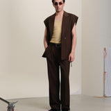 Men's dark brown wool suit with waistcoat