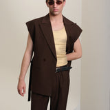Men's dark brown wool suit with waistcoat