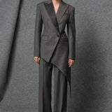 Women's Grey Suit with Draped Blazer and Relaxed-Fit Trousers