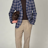 Men’s Blue Single-Breasted Check Suit