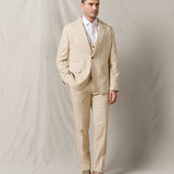 Men’s Beige Single-Breasted Linen Pinstripe Suit