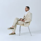 Men’s Beige Single-Breasted Linen Pinstripe Suit
