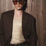 Men's two-piece linen suit in espresso