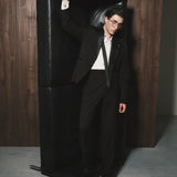Men's elongated black wool tuxedo