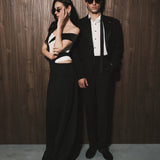 Men's elongated black wool tuxedo