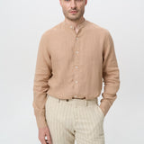 Сорочка однотонна із льону чоловіча без коміра