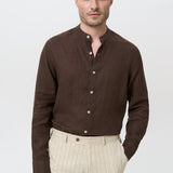 Сорочка однотонна із льону чоловіча без коміра