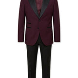 Single-breasted burgundy tuxedo with satin lapels