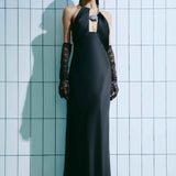 Вечірня сукня жіноча halter з кристальною прикрасою чорна