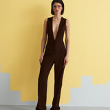 Жіночий класичний однобортний костюм-двійка коричневий