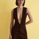 Жіночий класичний однобортний костюм-двійка коричневий