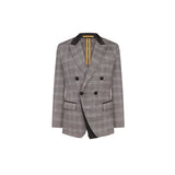 Men’s Grey Double-Breasted Check Jacket