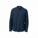 Men’s Solid Blue Collarless Linen Shirt