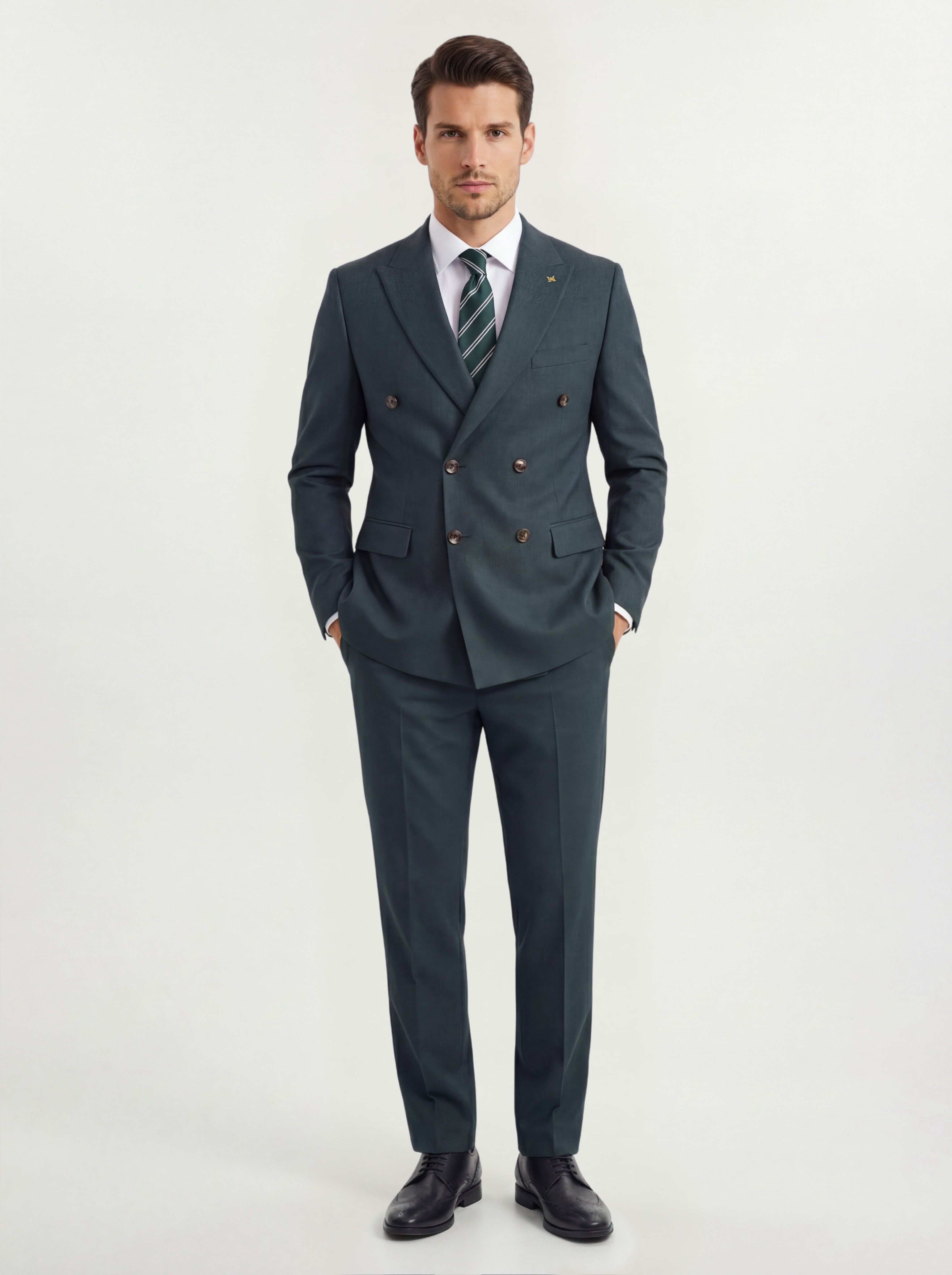 Костюм-двійка зелений двобортний чоловічий