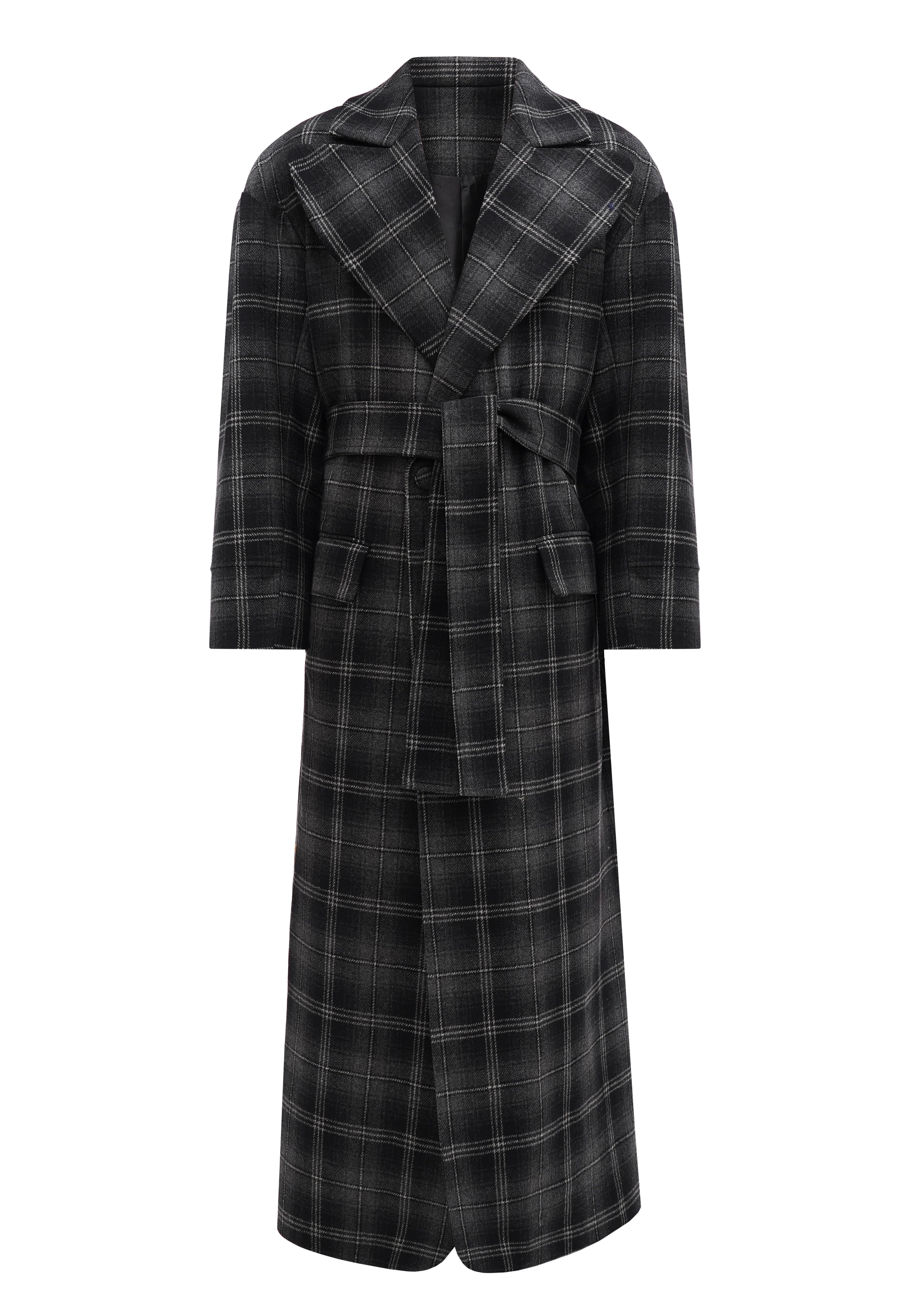Пальто сіре картате з поясом чоловіче Andreas Moskin