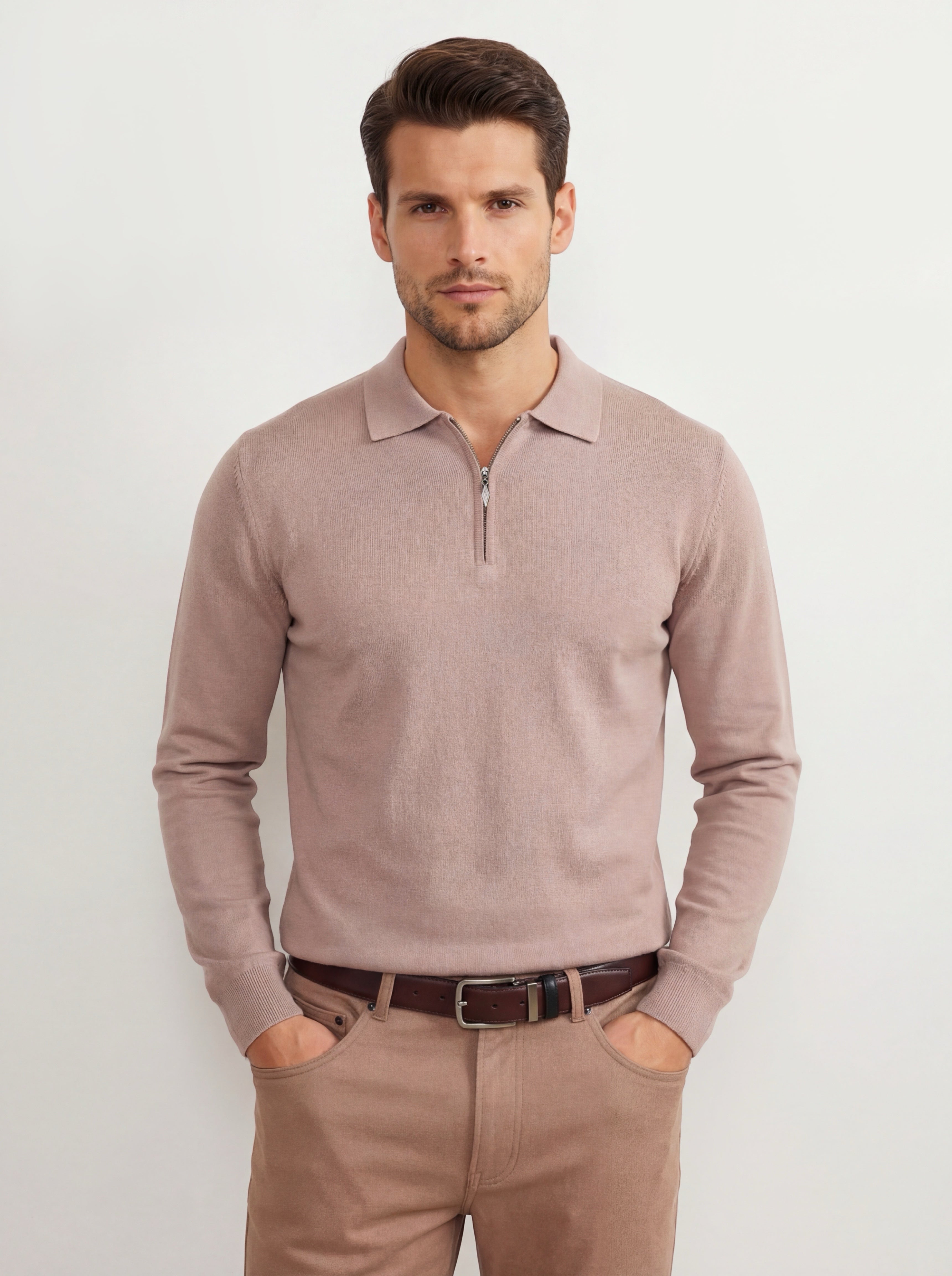 Men’s Long-Sleeve Striped Polo Shirt