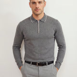 Men’s Long-Sleeve Striped Polo Shirt